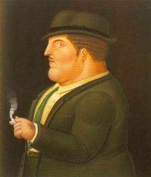 Oil botero,fernando Painting - Man smoking 1995 by Botero,Fernando
