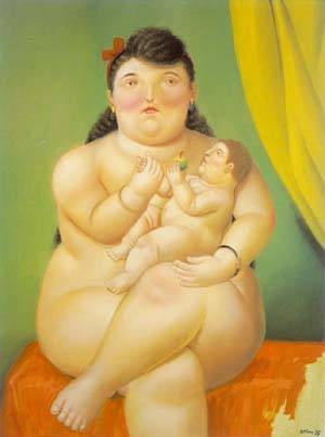 Oil botero,fernando Painting - Mother and child 1995 by Botero,Fernando