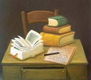 Oil botero,fernando Painting - Still life with books 1999 by Botero,Fernando