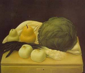 Oil botero,fernando Painting - Still life with cabbage 1967 by Botero,Fernando