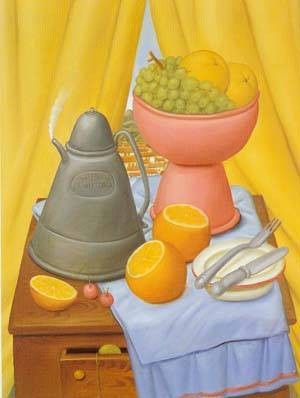 Oil botero,fernando Painting - Still life with coffee pot 1985 by Botero,Fernando