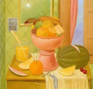 Oil botero,fernando Painting - Still life with oranges 1993 by Botero,Fernando