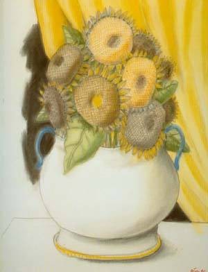 Oil botero,fernando Painting - Sunflowers 1995 by Botero,Fernando