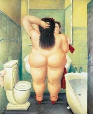 Oil botero,fernando Painting - The bathroom 1989 by Botero,Fernando