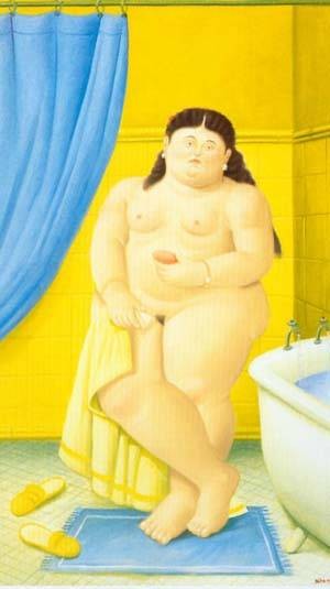 Oil botero,fernando Painting - The bathroom 1999 by Botero,Fernando