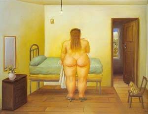 Oil botero,fernando Painting - The bedroom 1996 by Botero,Fernando