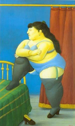 Oil botero,fernando Painting - The bedroom 1999 by Botero,Fernando