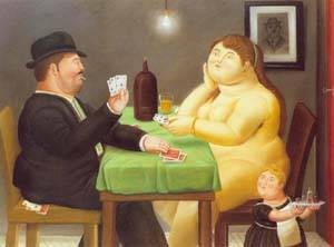 Oil botero,fernando Painting - The card player 1988 by Botero,Fernando