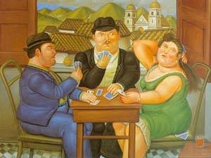 Oil botero,fernando Painting - The card player 1996 by Botero,Fernando