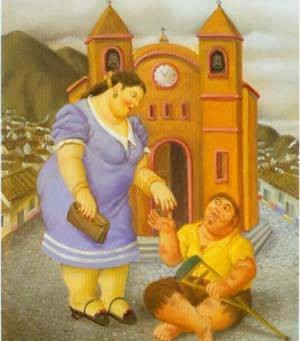 Oil botero,fernando Painting - The charity 1996 by Botero,Fernando