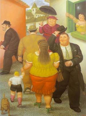 Oil botero,fernando Painting - The street 1995 by Botero,Fernando