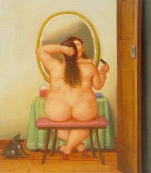 Oil botero,fernando Painting - The toilet 1996 by Botero,Fernando