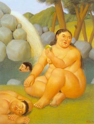 Oil botero,fernando Painting - The waterfall 1996 by Botero,Fernando