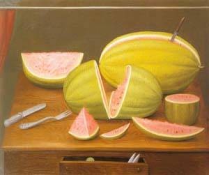 Oil botero,fernando Painting - Watermelon 1989 by Botero,Fernando