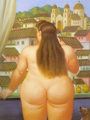 Oil woman Painting - Woman at the window 1995 by Botero,Fernando