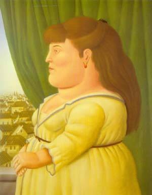 Oil botero,fernando Painting - Woman at the window 1997 by Botero,Fernando