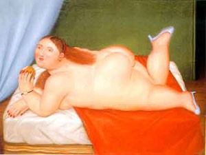 Oil woman Painting - Woman eating an apple by Botero,Fernando