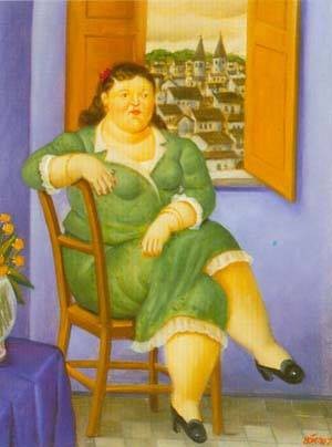 Oil botero,fernando Painting - Woman in front of the window 1995 by Botero,Fernando