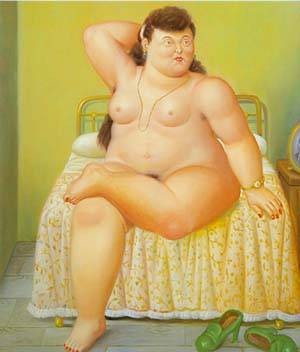 Oil botero,fernando Painting - Woman on a bed 1995 by Botero,Fernando