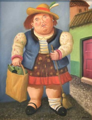 Oil botero,fernando Painting - Woman on the Street 2004 by Botero,Fernando