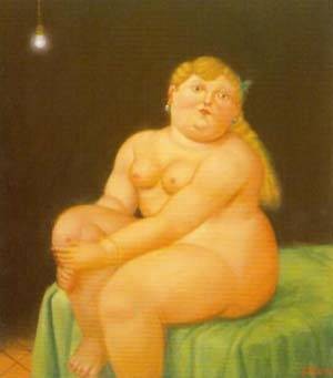 Oil botero,fernando Painting - Woman seated on bed 1996 by Botero,Fernando