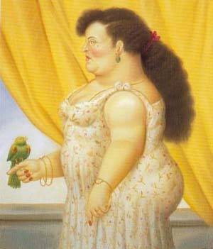 Oil botero,fernando Painting - Woman with a bird 1995 by Botero,Fernando