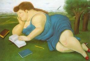 Oil woman Painting - Woman with a book 1987 by Botero,Fernando