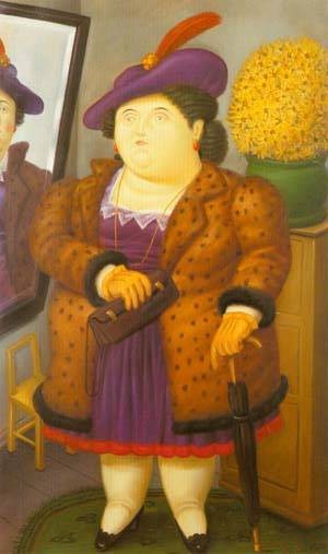 Oil botero,fernando Painting - Woman with a fur coat 1990 by Botero,Fernando