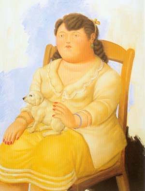 Oil botero,fernando Painting - Woman with dog 1996 by Botero,Fernando