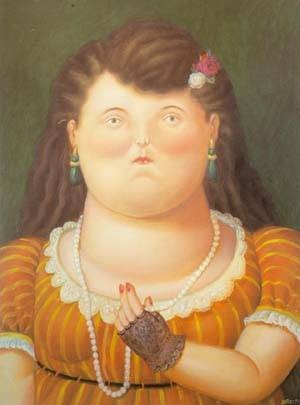 Oil woman Painting - Woman with pearls 1995 by Botero,Fernando