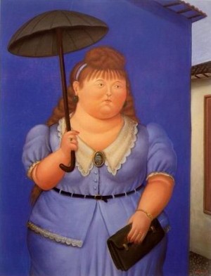 Oil botero,fernando Painting - Woman with umbrella 1995 by Botero,Fernando