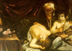 Oil cagnacci, guido Painting - Sleeping Christ with Zacharias & John the Baptist, 1630-40 by Cagnacci, Guido