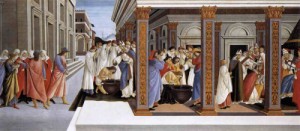 Oil botticelli,sandro Painting - Baptism of St Zenobius and His Appointment as Bishop 1500-05 by Botticelli,Sandro