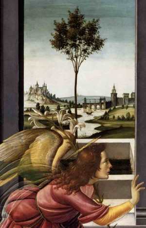 Oil annunciation Painting - Cestello Annunciation (detail)1489-90 by Botticelli,Sandro