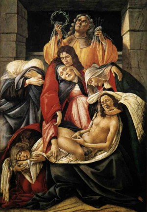 Oil the Painting - Lamentation over the Dead Christ c.1495 by Botticelli,Sandro