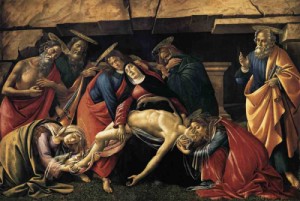 Oil the Painting - Lamentation over the Dead Christ with Saints c.1490 by Botticelli,Sandro