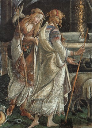 Oil botticelli,sandro Painting - Scenes from the Life of Moses  detail of the Daughters of Jethro 1480s by Botticelli,Sandro