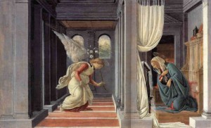 Oil botticelli,sandro Painting - The Annunciation c.1485 by Botticelli,Sandro