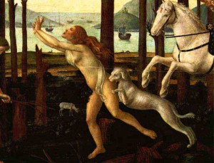 Photograph - The Story of Nastagio degli Onesti (detail of the first episode) c.1483 by Botticelli,Sandro