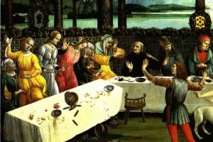 Oil botticelli,sandro Painting - The Story of Nastagio degli Onesti (detail of the third episode) c.1483 by Botticelli,Sandro