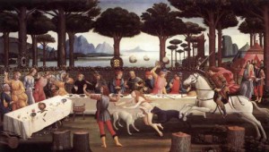 Oil botticelli,sandro Painting - The Story of Nastagio degli Onesti (third episode) c.1483 by Botticelli,Sandro
