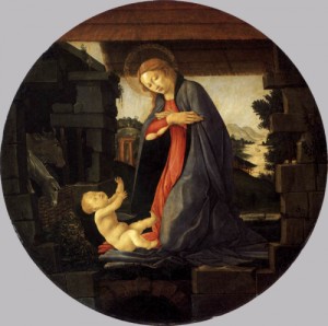 Oil botticelli,sandro Painting - The Virgin Adoring the Child  - c. 1490 by Botticelli,Sandro