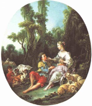 Oil the Painting - Are They Thinking About the Grape  1747 by Boucher,Francois