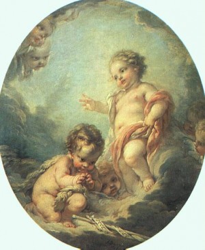 Oil the Painting - Christ and John the Baptist as Children by Boucher,Francois