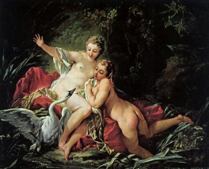 Oil boucher,francois Painting - Leda and the Swan  1741 by Boucher,Francois