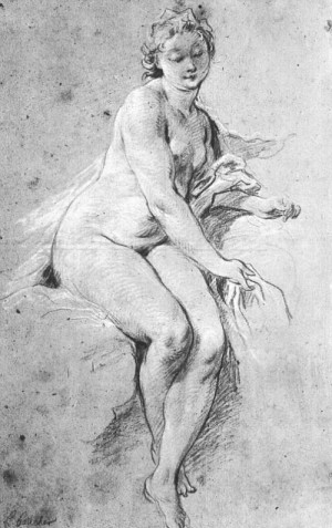 Oil boucher,francois Painting - Seated Nude, drawing 1738 by Boucher,Francois