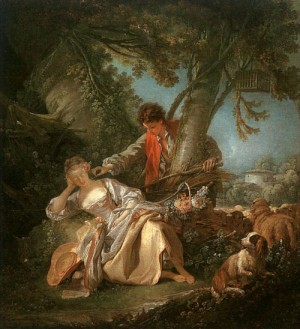 Oil boucher,francois Painting - The Interrupted Sleep  1750 by Boucher,Francois