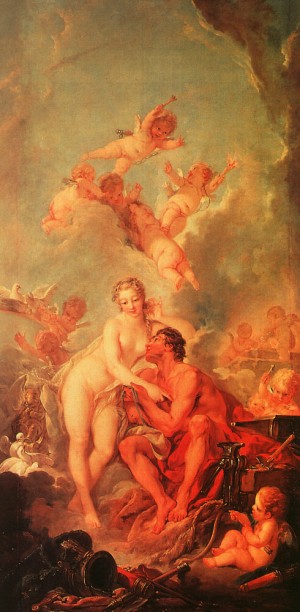 Oil boucher,francois Painting - The Visit of Venus to Vulcan by Boucher,Francois