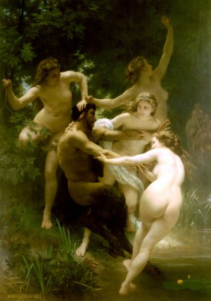 Oil bouguereau,william Painting - Nymphs and Satyr by Bouguereau,William