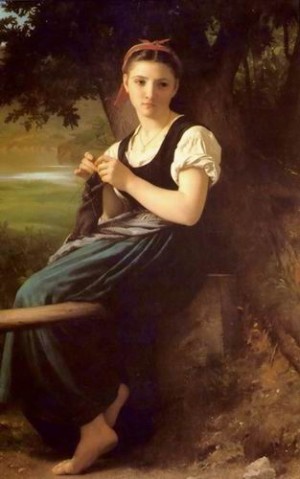 Oil bouguereau,william Painting - The Knitting Girl by Bouguereau,William